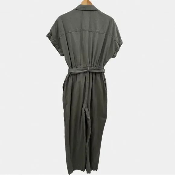 Abercrombie & Fitch Linen Blend Belted Utility Jumpsuit in Green | Large - Picture 3 of 9
